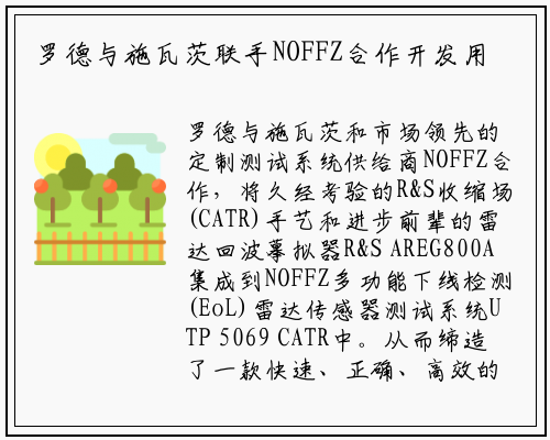 罗德与施瓦茨联手NOFFZ合作开发用于汽车成像雷达的CATR（紧缩场）生产测试系统_PG电子官方网站